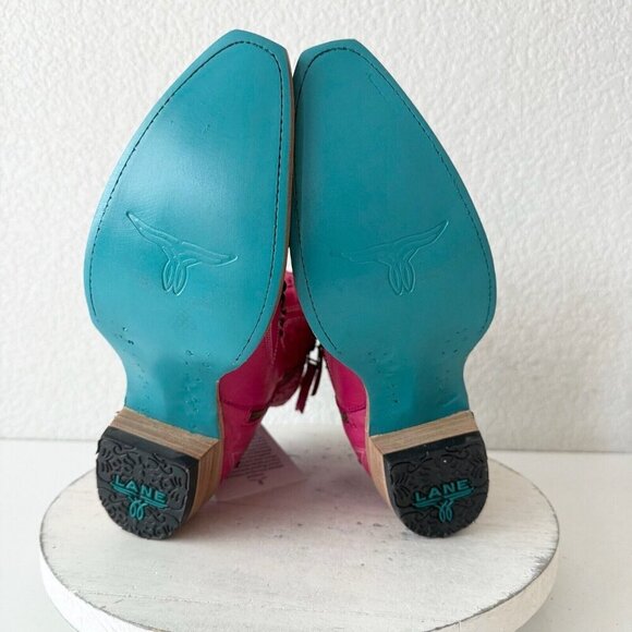 Lane COSSETTE Womens Cowboy Bootie 7.5 Pink Leather Western Short Ankle Boots - Picture 10 of 13